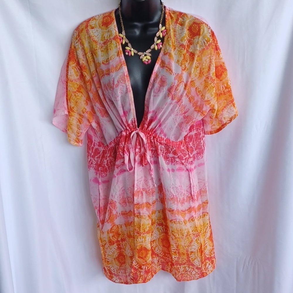 Portocruz Pink/orange swim cover up, tie front